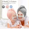 Women 3 PC Microfiber Hair Towel Wrap Ultra Absorbent Hair Turbans for Curly, Long & Thick Hair (Blue,Grey,Pink)
