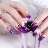 Purple Flower Beads False Fingernails Artificial False Nails Tips Wedding Nail Art Decoration Fake Nails